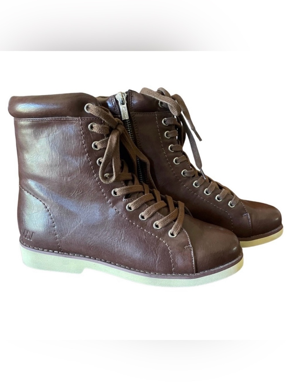 Matt & Nat Brown Potter Combat Boots Lace-Up Zip-up Design